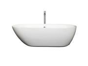 Wyndham Collection Melissa 71 inch Freestanding Bathtub in White with Floor Mounted Faucet Drain and Overflow Trim in Polished Chrome