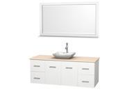 Wyndham Collection Centra 60 inch Single Bathroom Vanity in Matte White Ivory Marble Countertop Avalon White Carrera Marble Sink and 58 inch Mirror