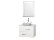 Wyndham Collection Centra 30 inch Single Bathroom Vanity in Matte White White Man Made Stone Countertop Pyra White Porcelain Sink and 24 inch Mirror