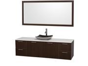 Wyndham Collection Amare 72 inch Single Bathroom Vanity in Espresso with White Man Made Stone Top with Black Granite Sink and 70 inch Mirror