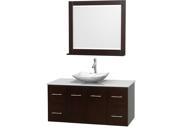 Wyndham Collection Centra 48 inch Single Bathroom Vanity in Espresso White Man Made Stone Countertop Arista White Carrera Marble Sink and 36 inch Mirror