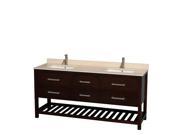 Wyndham Collection Natalie 72 inch Double Bathroom Vanity in Espresso Ivory Marble Countertop Undermount Square sinks and No Mirror