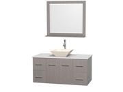 Wyndham Collection Centra 48 inch Single Bathroom Vanity in Gray Oak White Man Made Stone Countertop Pyra Bone Porcelain Sink and 36 inch Mirror