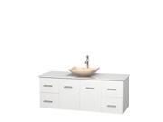 Wyndham Collection Centra 60 inch Single Bathroom Vanity in Matte White White Man Made Stone Countertop Arista Ivory Marble Sink and No Mirror