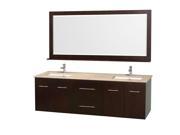 Wyndham Collection Centra 72 inch Double Bathroom Vanity in Espresso White Ivory Marble Countertop Square Porcelain Undermount Sinks and 70 inch Mirror