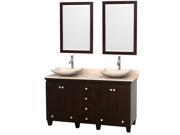 Wyndham Collection Acclaim 60 inch Double Bathroom Vanity in Espresso Ivory Marble Countertop Arista Ivory Marble Sinks and 24 inch Mirrors