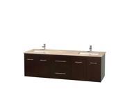 Wyndham Collection Centra 72 inch Double Bathroom Vanity in Espresso Ivory Marble Countertop Undermount Square Sinks and No Mirror