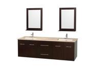 Wyndham Collection Centra 72 inch Double Bathroom Vanity in Espresso Ivory Marble Countertop Undermount Square Sink and 24 inch Mirrors