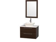 Wyndham Collection Amare 30 inch Single Bathroom Vanity in Espresso with White Man Made Stone Top with Bone Porcelain Sink and 24 inch Mirror