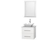 Wyndham Collection Centra 24 inch Single Bathroom Vanity in Matte White White Man Made Stone Countertop Pyra White Porcelain Sink and 24 inch Mirror