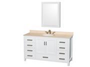 Wyndham Collection Sheffield 60 inch Single Bathroom Vanity in White Ivory Marble Countertop Undermount Oval Sink and Medicine Cabinet
