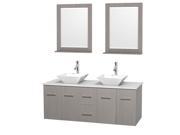Wyndham Collection Centra 60 inch Double Bathroom Vanity in Gray Oak White Man Made Stone Countertop Pyra White Porcelain Sinks and 24 inch Mirrors