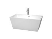Wyndham Collection Sara 59 inch Freestanding Bathtub in White with Floor Mounted Faucet Drain and Overflow Trim in Polished Chrome