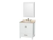 Wyndham Collection Sheffield 30 inch Single Bathroom Vanity in White Ivory Marble Countertop Undermount Oval Sink and Medicine Cabinet