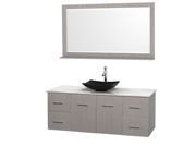Wyndham Collection Centra 60 inch Single Bathroom Vanity in Gray Oak White Carrera Marble Countertop Arista Black Granite Sink and 58 inch Mirror