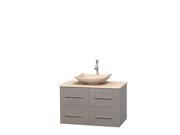 Wyndham Collection Centra 36 inch Single Bathroom Vanity in Gray Oak Ivory Marble Countertop Arista Ivory Marble Sink and No Mirror