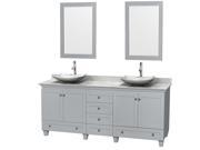Wyndham Collection Acclaim 80 inch Double Bathroom Vanity in Oyster Gray White Carrera Marble Countertop Arista White Carrera Marble Sinks and 24 inch Mir
