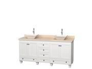 Wyndham Collection Acclaim 72 inch Double Bathroom Vanity in White Ivory Marble Countertop Pyra Bone Sinks and No Mirrors