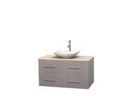 Wyndham Collection Centra 42 inch Single Bathroom Vanity in Gray Oak Ivory Marble Countertop Arista White Carrera Marble Sink and No Mirror