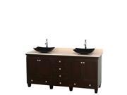 Wyndham Collection Acclaim 72 inch Double Bathroom Vanity in Espresso Ivory Marble Countertop Arista Black Granite Sinks and No Mirrors