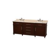 Wyndham Collection Berkeley 80 inch Double Bathroom Vanity in Dark Chestnut with Ivory Marble Top with White Undermount Oval Sinks and No Mirror