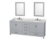 Wyndham Collection Sheffield 80 inch Double Bathroom Vanity in Gray White Carrera Marble Countertop Undermount Oval Sinks and 24 inch Mirrors