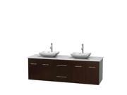 Wyndham Collection Centra 72 inch Double Bathroom Vanity in Espresso White Man Made Stone Countertop Avalon White Carrera Marble Sinks and No Mirror