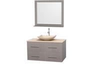 Wyndham Collection Centra 42 inch Single Bathroom Vanity in Gray Oak Ivory Marble Countertop Arista Ivory Marble Sink and 36 inch Mirror