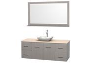 Wyndham Collection Centra 60 inch Single Bathroom Vanity in Gray Oak Ivory Marble Countertop Avalon White Carrera Marble Sink and 58 inch Mirror