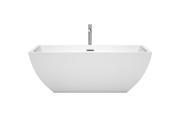 Wyndham Collection Rachel 67 inch Freestanding Bathtub in White with Floor Mounted Faucet Drain and Overflow Trim in Polished Chrome