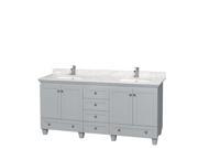 Wyndham Collection Acclaim 72 inch Double Bathroom Vanity in Oyster Gray White Carrera Marble Countertop Undermount Square Sinks and No Mirrors