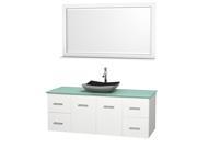 Wyndham Collection Centra 60 inch Single Bathroom Vanity in Matte White Green Glass Countertop Altair Black Granite Sink and 58 inch Mirror