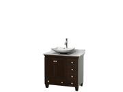 Wyndham Collection Acclaim 36 inch Single Bathroom Vanity in Espresso White Carrera Marble Countertop Arista White Carrera Marble Sink and No Mirror