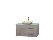Wyndham Collection Centra 42 inch Single Bathroom Vanity in Gray Oak Green Glass Countertop Avalon Ivory Marble Sink and No Mirror