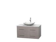 Wyndham Collection Centra 42 inch Single Bathroom Vanity in Gray Oak White Man Made Stone Countertop Arista White Carrera Marble Sink and No Mirror