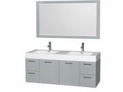 Wyndham Collection Amare 60 inch Double Bathroom Vanity in Dove Gray Acrylic Resin Countertop Integrated Sinks and 58 inch Mirror
