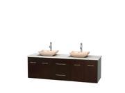 Wyndham Collection Centra 72 inch Double Bathroom Vanity in Espresso White Carrera Marble Countertop Avalon Ivory Marble Sinks and No Mirror