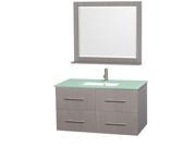 Wyndham Collection Centra 42 inch Single Bathroom Vanity in Gray Oak Green Glass Countertop Undermount Square Sink and 36 inch Mirror