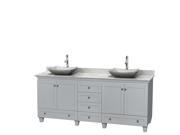 Wyndham Collection Acclaim 80 inch Double Bathroom Vanity in Oyster Gray White Carrera Marble Countertop Avalon White Carrera Marble Sinks and No Mirrors
