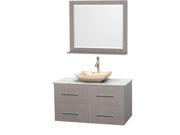 Wyndham Collection Centra 42 inch Single Bathroom Vanity in Gray Oak White Carrera Marble Countertop Avalon Ivory Marble Sink and 36 inch Mirror