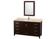 Wyndham Collection Sheffield 60 inch Single Bathroom Vanity in Espresso Ivory Marble Countertop Undermount Square Sink and Medicine Cabinet