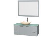 Wyndham Collection Amare 48 inch Single Bathroom Vanity in Dove Gray Green Glass Countertop Arista Ivory Marble Sink and 46 inch Mirror
