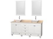 Wyndham Collection Acclaim 72 inch Double Bathroom Vanity in White Ivory Marble Countertop Pyra White Sinks and 24 inch Mirrors