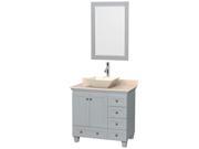 Wyndham Collection Acclaim 36 inch Single Bathroom Vanity in Oyster Gray Ivory Marble Countertop Pyra Bone Porcelain Sink and 24 inch Mirror
