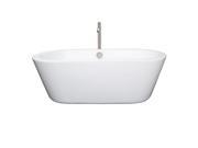 Wyndham Collection Mermaid 67 inch Freestanding Bathtub in White with Floor Mounted Faucet Drain and Overflow Trim in Brushed Nickel