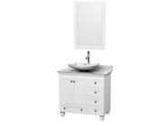 Wyndham Collection Acclaim 36 inch Single Bathroom Vanity in White White Carrera Marble Countertop Arista White Carrera Marble Sink and 24 inch Mirror