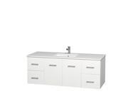 Wyndham Collection Centra 60 inch Single Bathroom Vanity in Matte White White Man Made Stone Countertop Undermount Square Sink and No Mirror