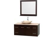 Wyndham Collection Centra 48 inch Single Bathroom Vanity in Espresso Ivory Marble Countertop Arista Ivory Marble Sink and 36 inch Mirror