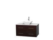 Wyndham Collection Centra 42 inch Single Bathroom Vanity in Espresso White Man Made Stone Countertop Pyra White Porcelain Sink and No Mirror