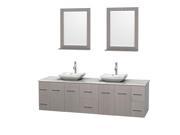 Wyndham Collection Centra 80 inch Double Bathroom Vanity in Gray Oak White Carrera Marble Countertop Avalon White Carrera Marble Sinks and 24 inch Mirrors